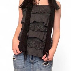 gray ruffled whimsigoth boho tank top
